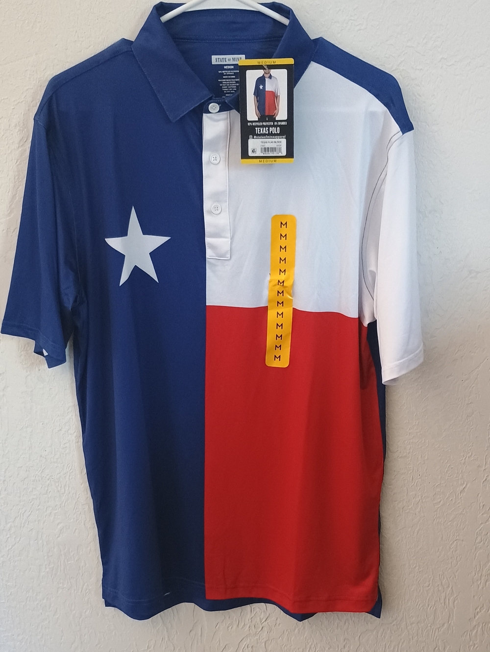State of Mind Men’s Texas Flag Colorblock Polo - Blue/White/Red